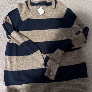J. Crew Men's Striped Sweater - Navy and Tan